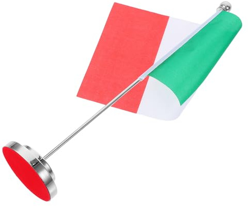 DEARMAMY Mini Bandiera del Desktop Italiana in Poliestere con Supporto Unipolare Argento, Decorazione Compatta per Ufficio, Ristorante e Festa, Forniture per Tavoli Rettangolari Italiane