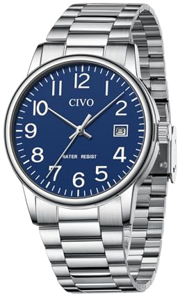 CIVO Analog Business Uhren Herren: Leicht Lesbar Edelstahl Quarz Herrenuhr | Elegante Wasserdicht Silber/Schwarz/Blaues Großes Zifferblatt mit Datum - Stilvoller Geschäftsuhr für Ehemann Vater Sohn