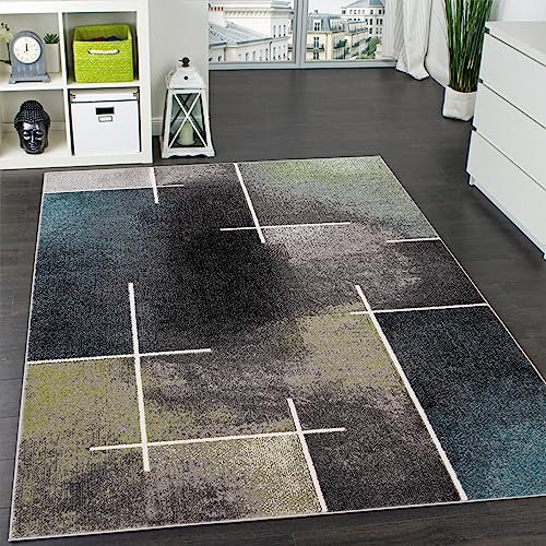 Paco Home Designer Teppich Kariert Modern Trendig Meliert Eyecatcher in Grau Türkis Grün, Grösse:70x140 cm