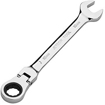 Jetech Llave de engranaje de cabeza flexible de 18 mm, llave combinada de trinquete de cabeza flexible de 12 puntas totalmente pulida, métrico