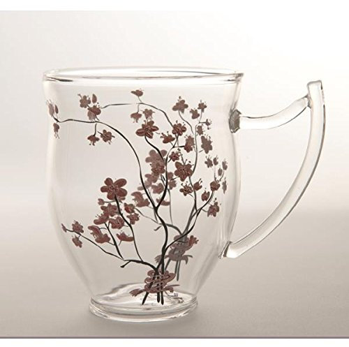 TeaLogic 2er Teetassen, Becher, Glas, Cherry Blossom, 0,35L, transparent rosa