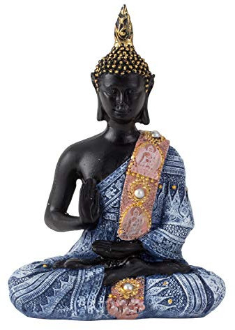 Lifestyle & More Moderne Skulptur Dekofigur Buddha aus Kunststein schwarz/blau 15x11 cm