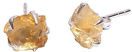 Ohrstecker aus 925er Sterlingsilber, ungeschliffene Kristallohrringe in mehreren Farben, handgefertigter Schmuck, minimalistisches Boho-Geschenk (Citrin)