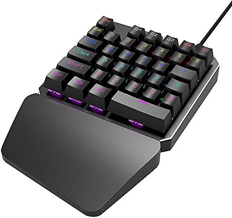 FELiCON Einhändige mechanische Gaming-Tastatur mit 35 Tasten RS-7 USB verkabelt Bunte Regenbogen-LED Hintergrundbeleuchtung Anti-Ghosting-Spiel-Tastaturen mit Handgelenkauflage für Laptop Computer