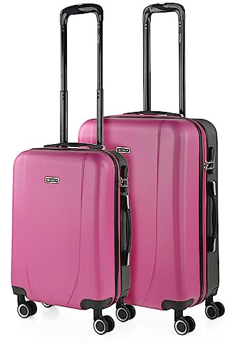 ITACA - Set valigie - Set Valigie Rigide Offerte. Valigia Grande Rigida, Valigia Media Rigida e Bagaglio a Mano. Set di Valigie con Lucchetto Combinazione TSA, Fucsia/antracite