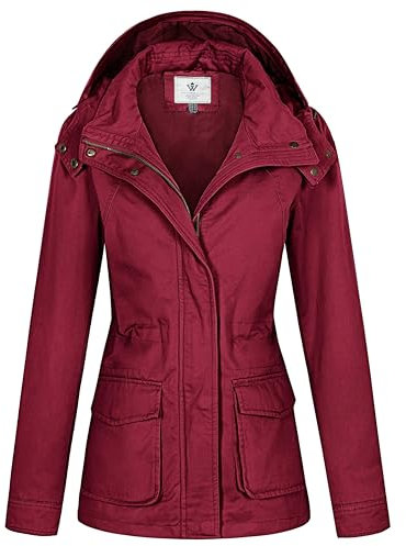 WenVen Veste Femme mi Saison Parka Grande Taille avec Capuche Amovible Veste Militaire Coupe Ajustée Veste Classique Automne Hiver Manteau Trench Coat Manteau en Coton Rouge L