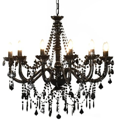 vidaXL Kronleuchter mit Perlen Deckenleuchte Deckenlampe Kristall Lüster Hängeleuchte Hängelampe Pendelleuchte Pendellampe Schwarz 12 x E14-Fassungen