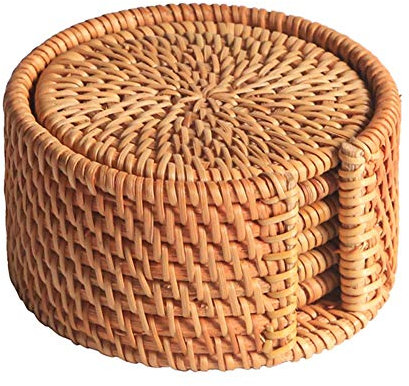 MEETOZ 6pcs 10cm Rattan Coasters, Pack Woven Placemats, Wicker Placemats Durable Pot Holder for Table, Pots, Pans & Teapots,Natural Wooden Heat Resistant Mats for Kitchen