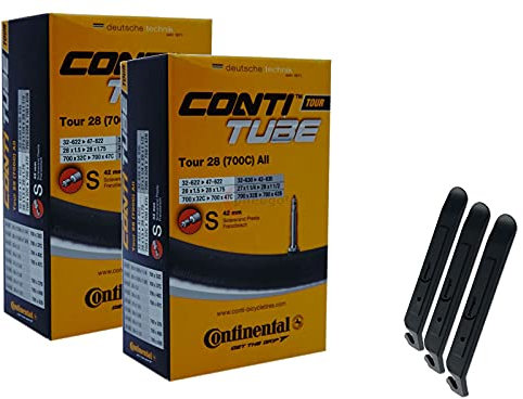 pneugo! Set 2 x Continental Fahrradschlauch 28 Zoll Sclaverand 32-622/47-622 (Tour) + 3 Reifenheber