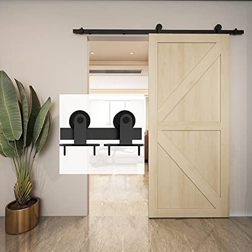 BARNSMITH 183 cm Deckenhalterung kleine Rollen Aufhänger Schiebetürbeschläge Schwerlast schwarzer Karbonstahl Schrankschienen-Kit Scheunentor Hardware