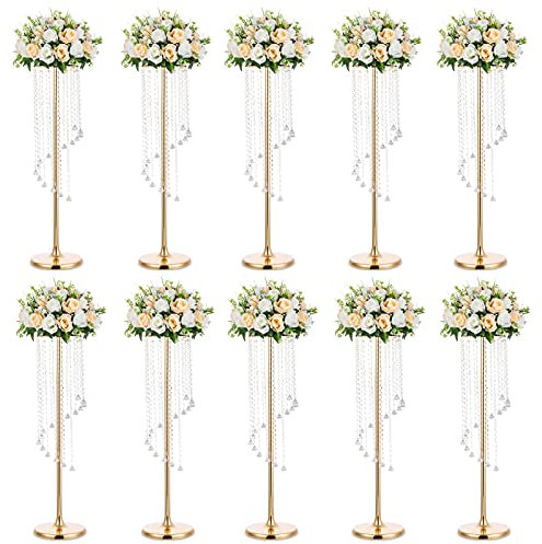 Nuptio 10 Stück Hochzeitsdekorationen Goldvasen 90cm Hohe Kristallblumenvase Metallblumenständer für Partytischdekorationen Elegante Massenhochzeitsdekoration Tischkronleuchter Herzstückständer