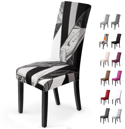 BalladHome Housses de Chaise de Salle à Manger 4 Pièces Housses de Chaise Extensible Universelle Facile à Nettoyer Couverture de Chaise pour Maison Hôtel Décor Restaurant(4 Pièces, Géométrie Noire)-H
