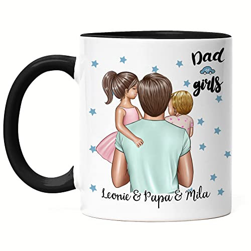 Kiddle-Design Vater Kind Tasse Schwarz Personalisiert Name Papa Kinder Tochter Töchter Baby Geschenk für Väter Vatertag Vatertagsgeschenk