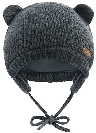 SEYUFN Babymütze, für Jungen und Mädchen, gestrickte Hündchen für Babys und Kleinkinder, mit Fleece-Futter, 0-36 Monate(Grau-2, 0-6 Monate)