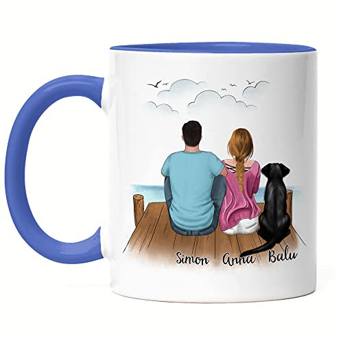 Kiddle-Design Pärchen mit Hunden Tasse Blau Personalisiert Hundebesitzer Geschenk Hundeliebhaber Paar Hund Dog Mom Dad Hundemama Hundepapa
