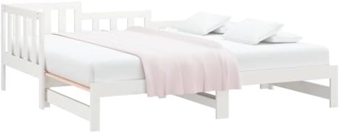vidaXL Tagesbett Ausziehbar Sofa Gästebett Sofabett Bett Bettsofa Schlafsofa Lattenrost Ausziehbett Holzbett Bettgestell Weiß 2X(90x190) cm Massivholz Kiefer