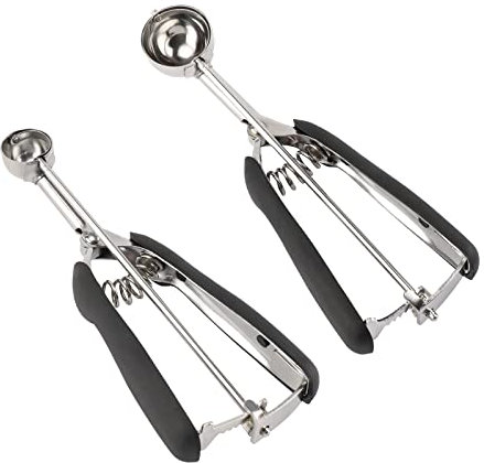 Juego de cucharas pequeñas para galletas, 2 piezas incluyen 1 cucharadita/1 cucharada de masa de galletas, cucharas de galletas para hornear, hechas de acero inoxidable 18/8, buen agarre suav