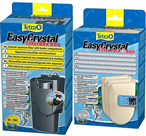 Tetra EasyCrystal FilterBox 600 Filtro Interno per Acquari con Scomparto per Il Termo Riscaldatore, per Un’Acqua Cristallina e Salubre & Easycrystal Filterpack C/Carbone