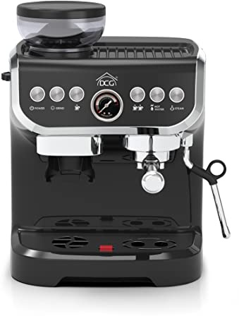 ELETTROFERRO ITALIA ES6519 Espressomaschine mit integrierter Kaffeemühle Moderna, für Kaffeebohnen und Pulver, Milchaufschäumer, Filter 1 und 2 Tassen, 1450 W, Schwarz