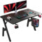 DLONGONE Gaming Desk 120 x 60cm, Computer Gaming Desk, Gaming PC Desk for Home Office, A Shaped Gaming Table with Cup Holder and Headphone Hook, Simple Assembly, Black