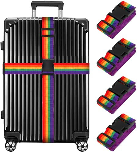 Newthinking Gepäckgurt, Koffergurt,Kofferband 4 Stücke, Strapazierfähig, Verstellbare Koffergurt mit Schnalle, Sicher Reisen Koffer Zubehör für Koffer, Gepäck (Bunte),3.8x200CM