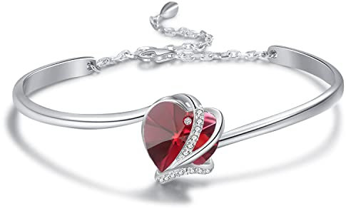 AOBOCO Herz Armband Sterling Silber Damen Herz Armreif, Geburtstag Hochzeitstag Geschenke für Mutter Frauen Freundin (Rot)