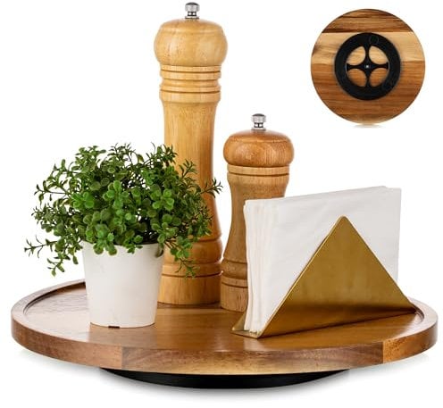 Hanobe Round Wood Lazy Susan: 30cm Acacia Wooden Turntable Decorative Coffee Table Tray Centerpiece Decor Kitchen Organizer for Cabinet Counter