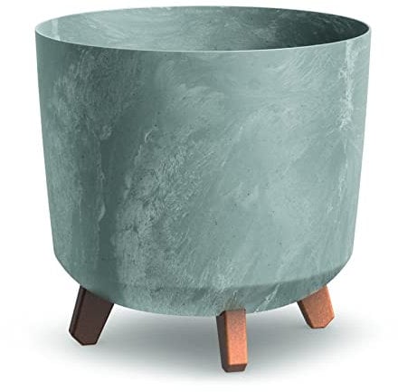 URBN GARDEN Vaso da fiori rotondo in plastica effetto cemento grande per interni ed esterni con gambe (cemento)
