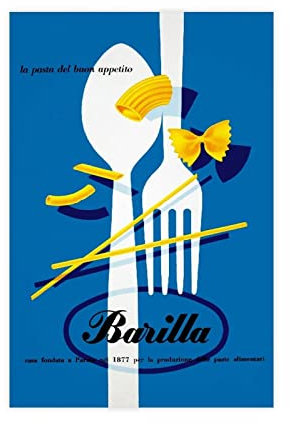Poster Vintage Retro Essen Pasta Italien Barilla Leinwand Poster Wandkunst Dekor Bild Gemälde für Wohnzimmer Schlafzimmer Dekoration Rahmen Stil 50 x 75 cm