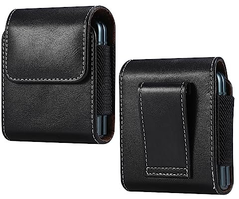 Handy-Holster aus PU-Leder, Gürtelschlaufe und Magnetverschluss, kompatibel mit Galaxy Z Flip5 / Z Flip4 / Z Flip3 / Z Flip/Motorola Razr 2020 / Razr 2019 (schwarz)