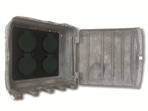 Pepe 4-Fach Gartensteckdose eckig in Steinoptik grau und IP44