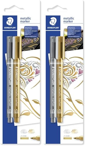 STAEDTLER 8323-S BK2 Metallic Marker Pens - Gold/Silver (Pack of 4)
