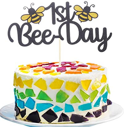 Happy 1st Bee Day Tortenaufsatz – Hummel-Thema für den ersten Geburtstag des Babys, Geschlechtsoffenbarung, Babyparty, Party-Dekorationen, Zubehör, Fotoautomaten-Requisiten