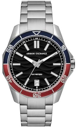 Armani Exchange Herrenuhr Spencer Quarz/3-Zeiger-Datum Uhrwerk 44 mm Gehäusegröße mit einem Edelstahlarmband AX1955