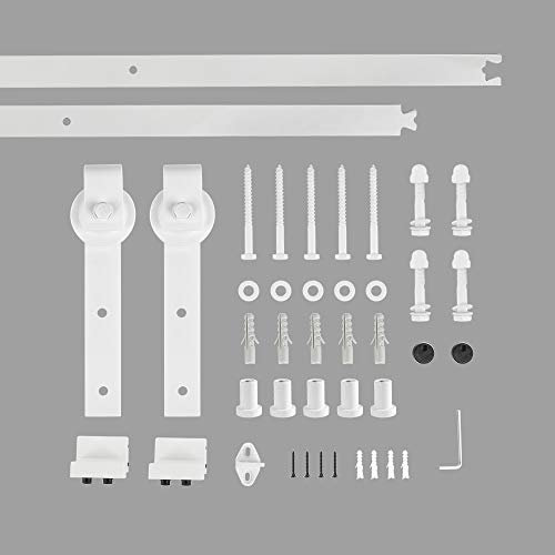 Kit de riel para puerta corredera, 200 cm, kit de pista de armario de puerta de granero para una puerta, conjunto de poleas de riel de suspensión de puerta de granero blanco (clásico) puerta simple