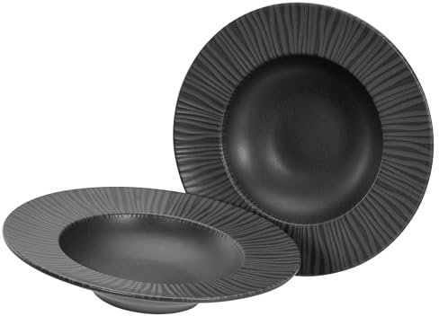 CreaTable, 21823, Serie Vesuvio black, 2-teiliges Geschirrset, Teller Set aus Steinzeug, spülmaschinen- und mikrowellengeeignet, Made in Portugal