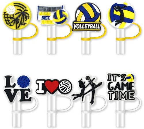 Volleyball-Strohhalm-Abdeckungen für Stanley Tumbler Cap, Sportball, Silikon-Trinkhalm-Aufsatz, 10 mm Trinkhalm-Spitzen-Abdeckungen für Stanley-Zubehör (Volleyball), 8 Stück
