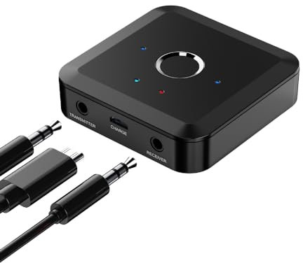 DollaTek Bluetooth 5.2 Sender Empfänger HD Bluetooth Audio-Adapter mit geringer Latenz,3.5 mm AUX-Ausgang,kabelloser Audio-Adapter für Auto-Lautsprecher,Kopfhörer,TV,Flugzeug