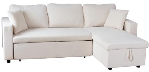 Happy Garden Umwandelbares Ecksofa Clark 3-Sitzer in beigem Cord, umwandelbar mit ausziehbarer Schublade, umkehrbarem Meridian und Aufbewahrungskiste