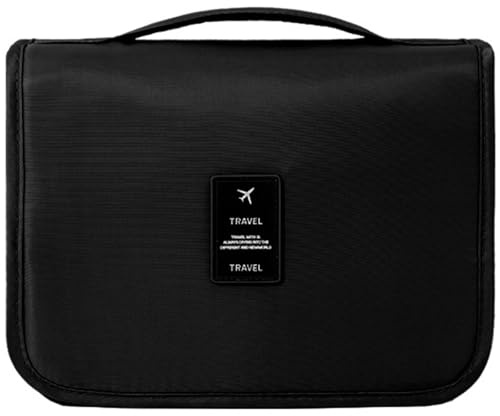 Dafape Kulturbeutel, Kleiner Kosmetiktasche mit Aufhängehaken Waschtasche Reisetasche Make Up Kosmetik Organizer für Badezimmer Damen Herren Wasserdicht Tragbar (Schwarz)