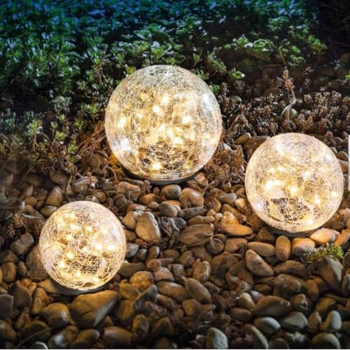 EISEI Solar Garden Lights, Cracked Glass Ball Waterproof Auto ON/Off Warm White Fairy String Lights for Flowerbed, Path, Patio, Lawn, Outdoor/Indoor Decorations(3.9''-1 Globe)