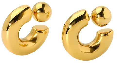 Self Love Club® Chunky Creolen Ohrringe Damen 18K vergoldet aus Edelstahl in Gold, Dicke Statement-Ohrringe, Wasserfest & Hautverträglich