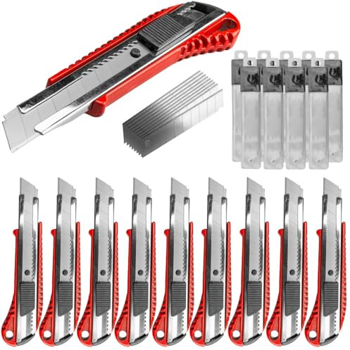 Werkzeugkönig Cuttermesser 18mm Teppichmesser 10 Stck. Aluminium rot lackiert + 100 Ersatzklingen