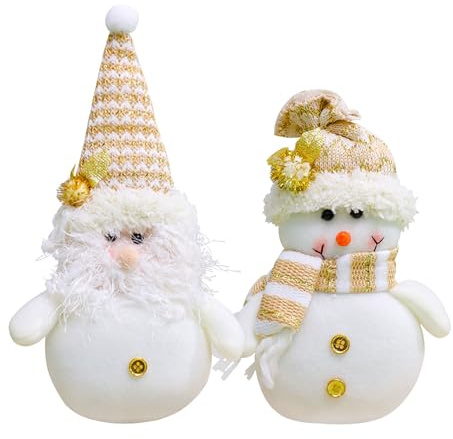 2PCS White Snowman Christmas Gonk Decorations, Handmade Rustic Gnomes Plush Decor, Xmas Table Decorations Winter Gonk Gnome Decoration for Holiday Home Kitchen Coffee Bar Party