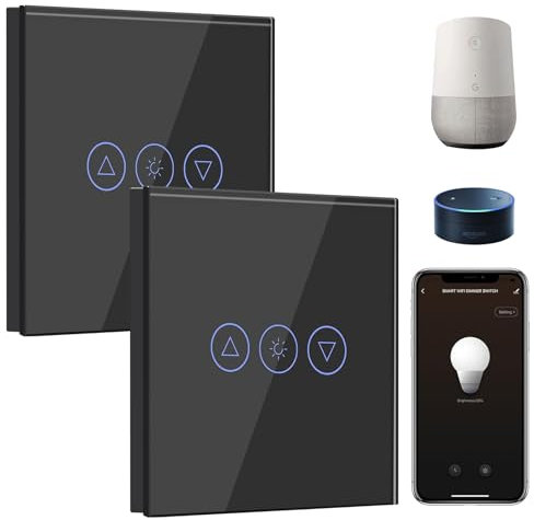 BSEED Smart Dimmer Lichtschalter 1 Fach 2 Weg Wifi Led Dimmer Lichtschalter arbeitet mit Amazon Alexa,Smart home Lichtschalter,Dimmschalter für led lampen Schwarz(Erforderlich Neutral Draht)-2 Pack