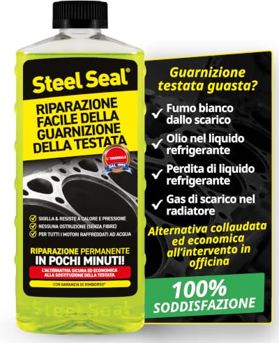 STEEL SEAL Sigillante guarnizione testata – Ripara la guarnizione, ferma la perdita di liquido refrigerante e previene danni al motore senza officina – Adatto a tutti i motori raffreddati ad acqua