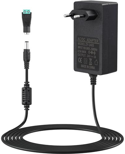 Fuente de Alimentación Universal 24V 3A 72W Adaptador de Corriente AC/DC para LED CCTV Enrutadores Humidificadores Difusores de Aceite Cable de 1,5m