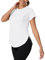 IECCP Sport T-Shirt Damen Sportshirt Locker Kurzarm Laufshirt AtmungsaktivFitness Sport Oberteil Sonnenschutz UV Shirt für Laufen Yoga Gym Tennis Weiß L