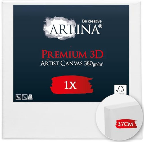Artina 3D Leinwand 90x90 cm – Bespannt auf stabilem FSC® Keilrahmen, verzugsfrei, 3-fach weiß vorgrundiert, Premium Qualität, 100% Baumwolle, 380 g/m² – Künstlerbedarf