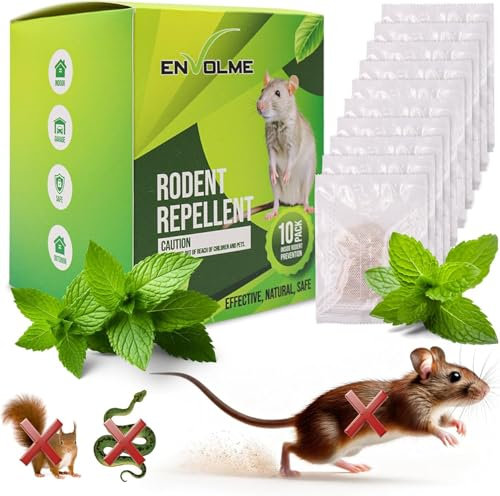 ENVOLME - Repelente Ratas y Ratones - Ahuyentador de Ratas y Ratones – Repelente Roedores - Anti Ratones hasta 6 meses de duracion - 10 Bolsas para Interiores y Exteriores Eficaz.